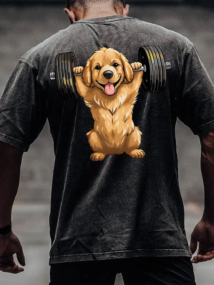 Weightlifting Dog back printed Washed Gym Shirt