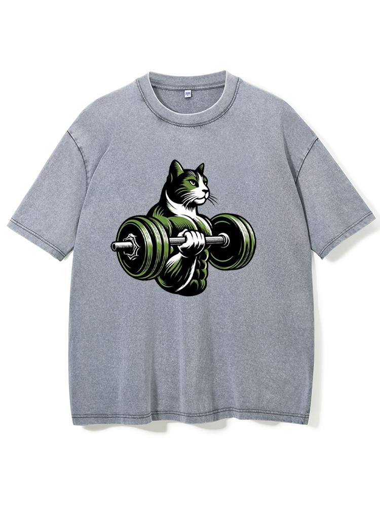 Bodybuilding cat lover Washed Gym Shirt