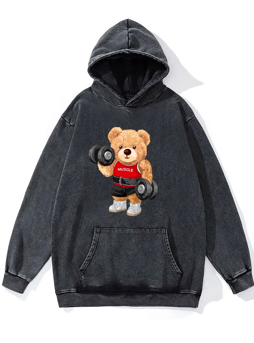 DUMBBELL WEIGHTLIFTING TOY BEAR Washed Gym Hoodie