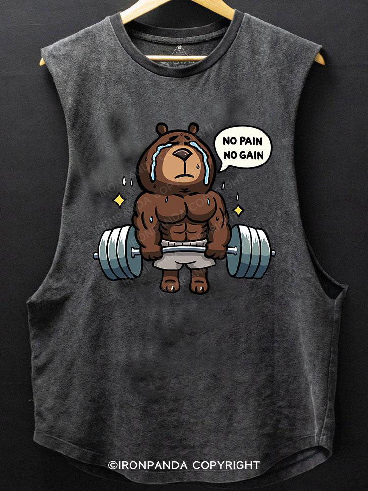 No Pain No Gain Weightlifting Bear SCOOP BOTTOM COTTON TANK