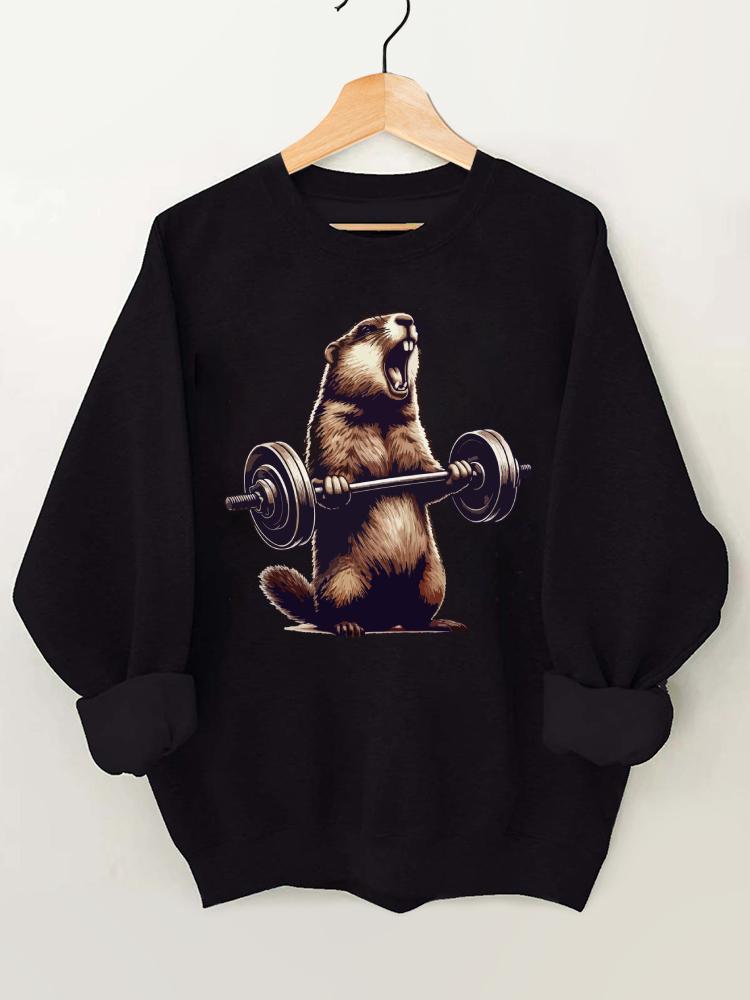 Barbell Wieghtlifting Groundhog Gym Sweatshirt