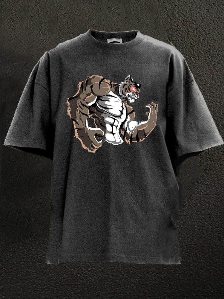 Tiger Powerlifter Strongman Washed Gym Shirt