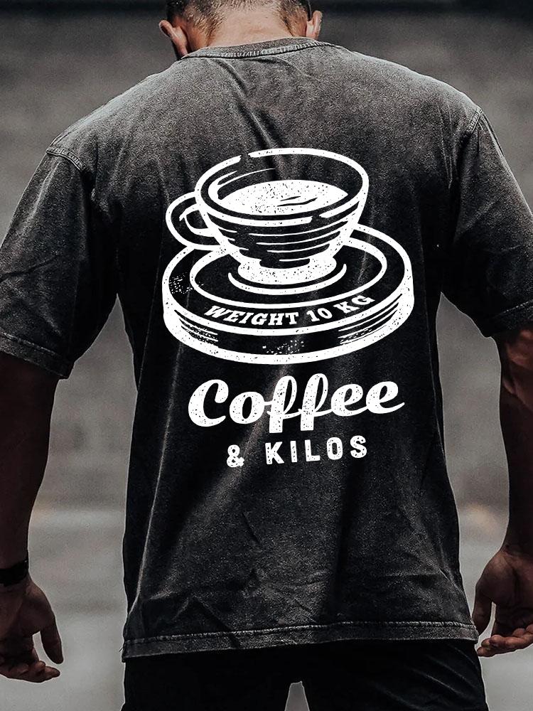 COFFEE & KILOS back printed Washed Gym Shirt