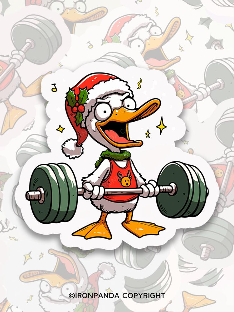 IronPanda Christmas duck weightlifting Sticker