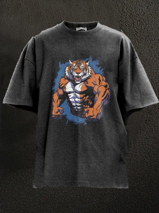 Muscular Tiger Washed Gym Shirt