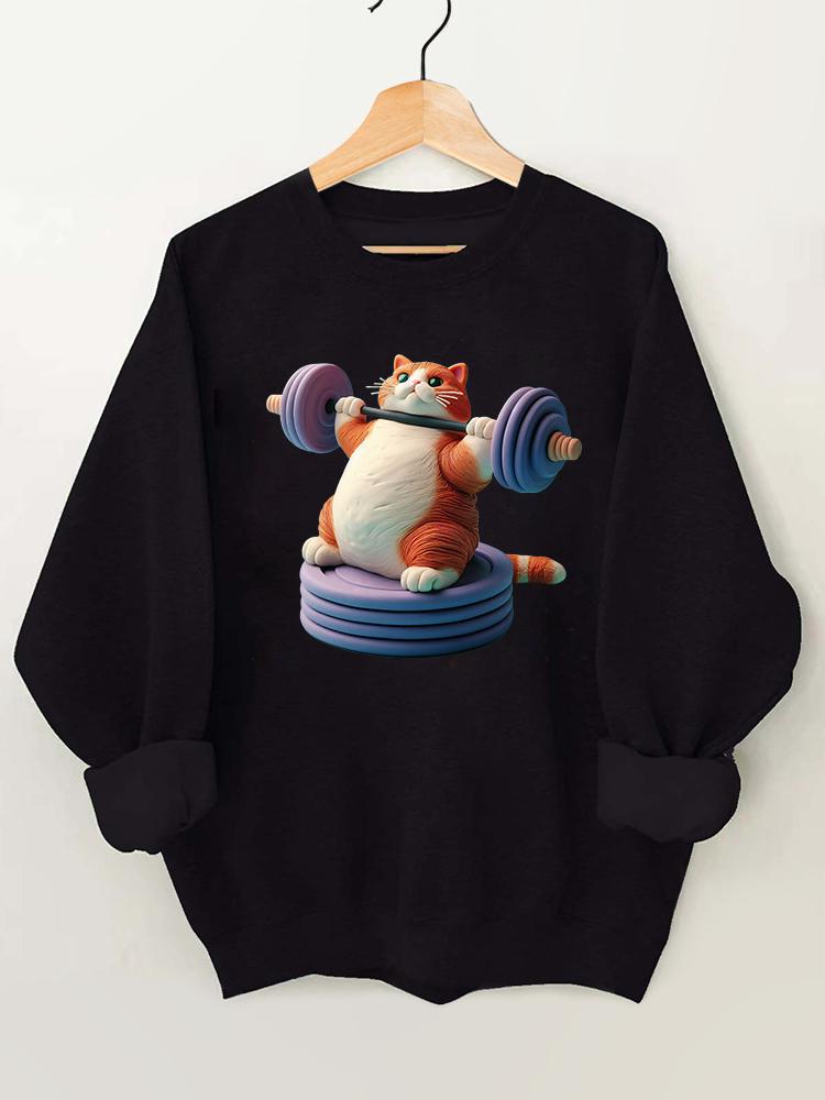 BARBELL WEIGHTLIFTING CAT Gym Sweatshirt