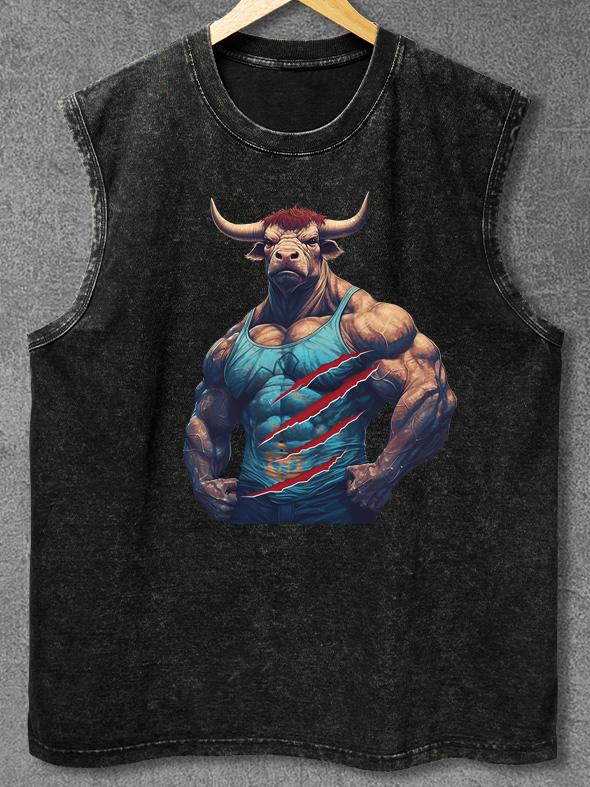 MUSCLE TAUREN Washed Gym Tank