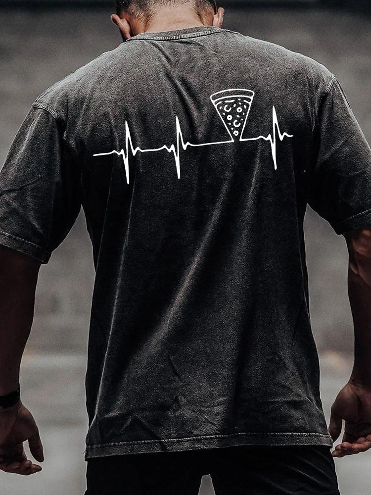 PIZZA HEARTBEAT back printed Washed Gym Shirt