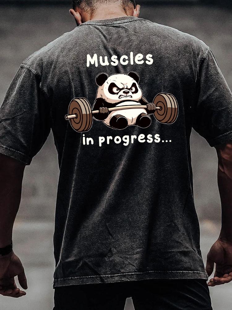 MUSCLES IN PROGRESS back printed Washed Gym Shirt