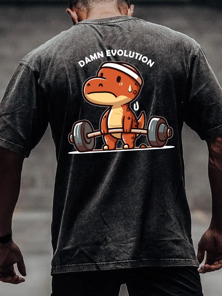 Damn evolution back printed Washed Gym Shirt