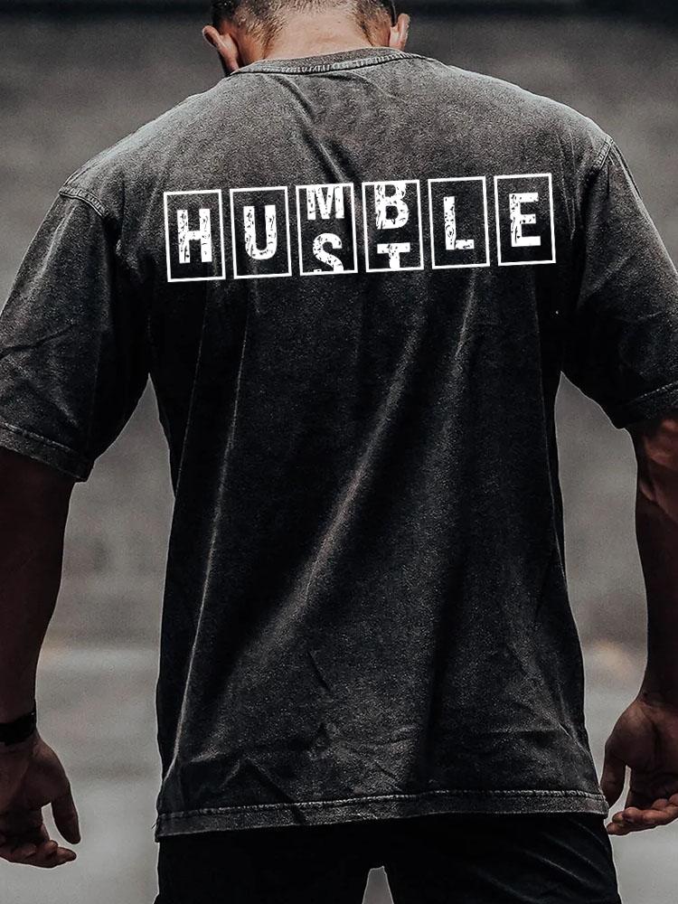 HUMBLE HUSTLE back printed Washed Gym Shirt