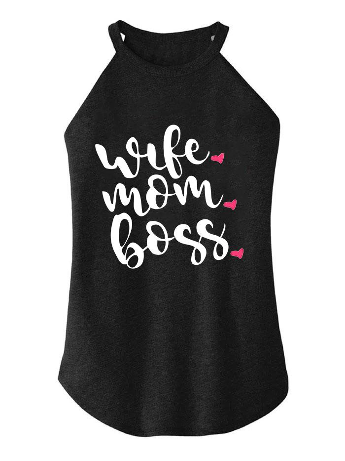 WIFE MOM BOSS WORKOUT TRI ROCKER COTTON TANK