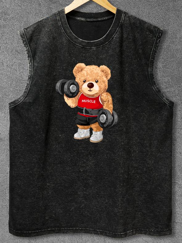 DUMBBELL WEIGHTLIFTING TOY BEAR Washed Gym Tank