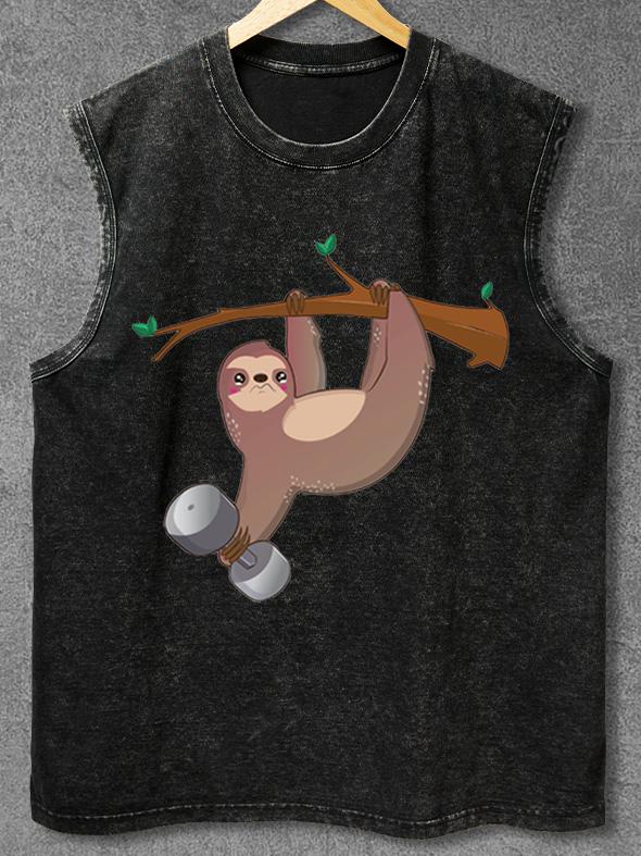 Sloth is lifting Washed Gym Tank