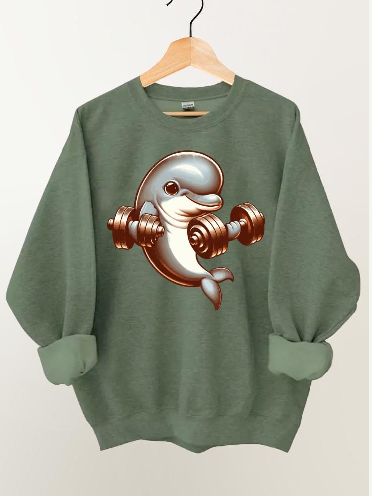 Dumbbell Weightlifting Muscular Dolphin Gym Sweatshirt