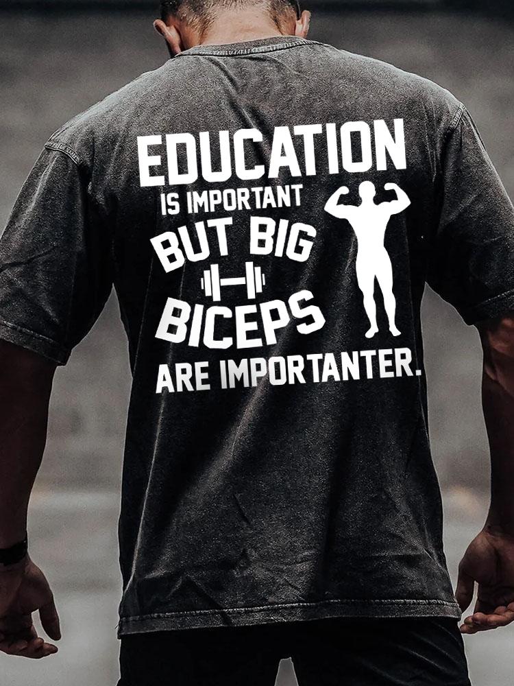 BICEPS ARE IMPORTANTER back printed Washed Gym Shirt