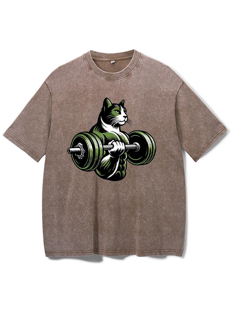 Bodybuilding cat lover Washed Gym Shirt