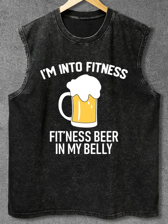 FITNESS BEER INTO MY BELLY Washed Gym Tank