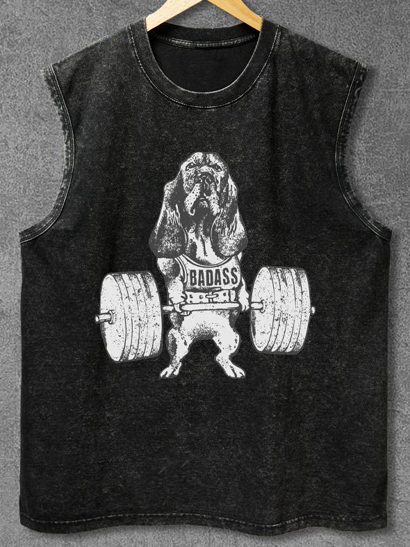 Weightlifting Plott Hound Dog Washed Gym Tank