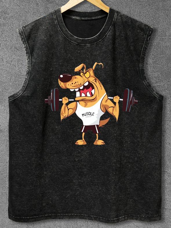 Crazy Bodybuilding orange Dog Washed Gym Tank