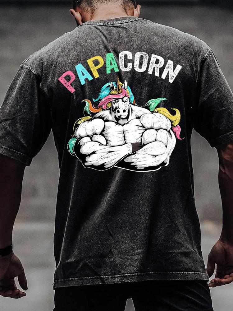 PAPACORN back printed Washed Gym Shirt