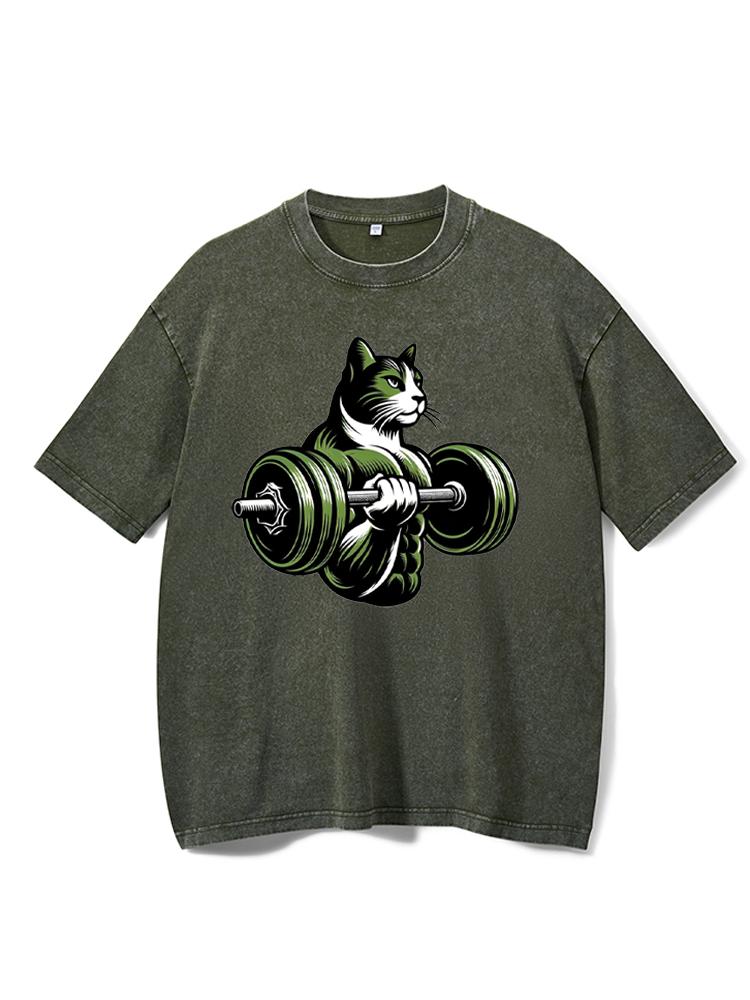 Bodybuilding cat lover Washed Gym Shirt