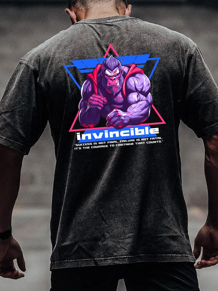 INVINCIBLE back printed Washed Gym Shirt