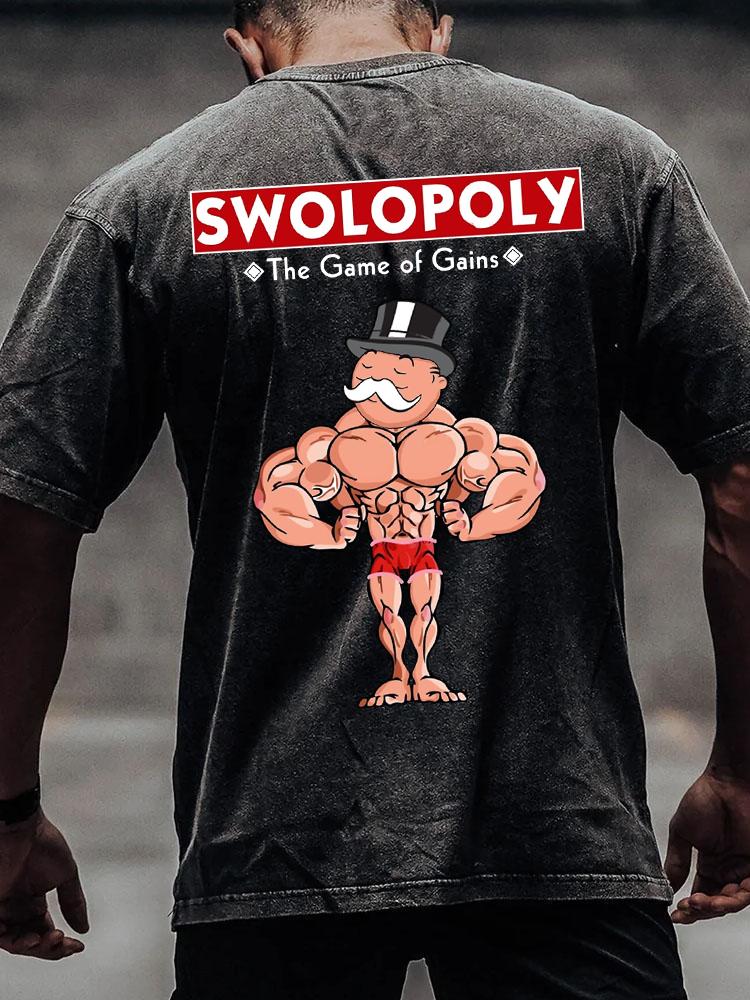 SWOLOPOLY back printed Washed Gym Shirt