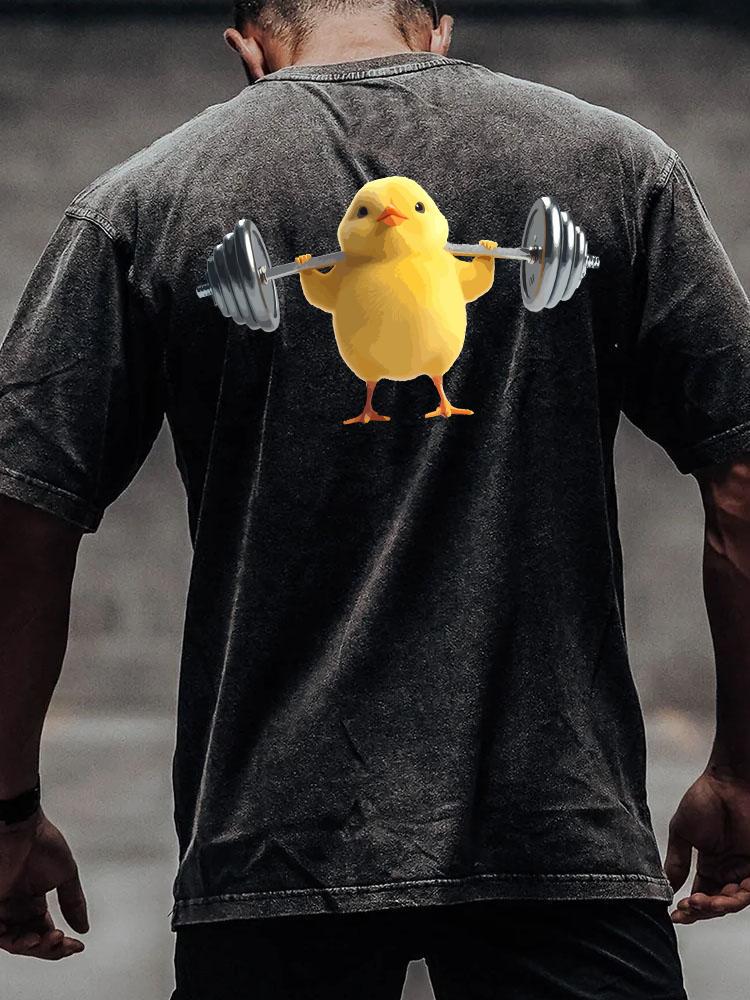 CHICK LIFT HEAVY back printed Washed Gym Shirt