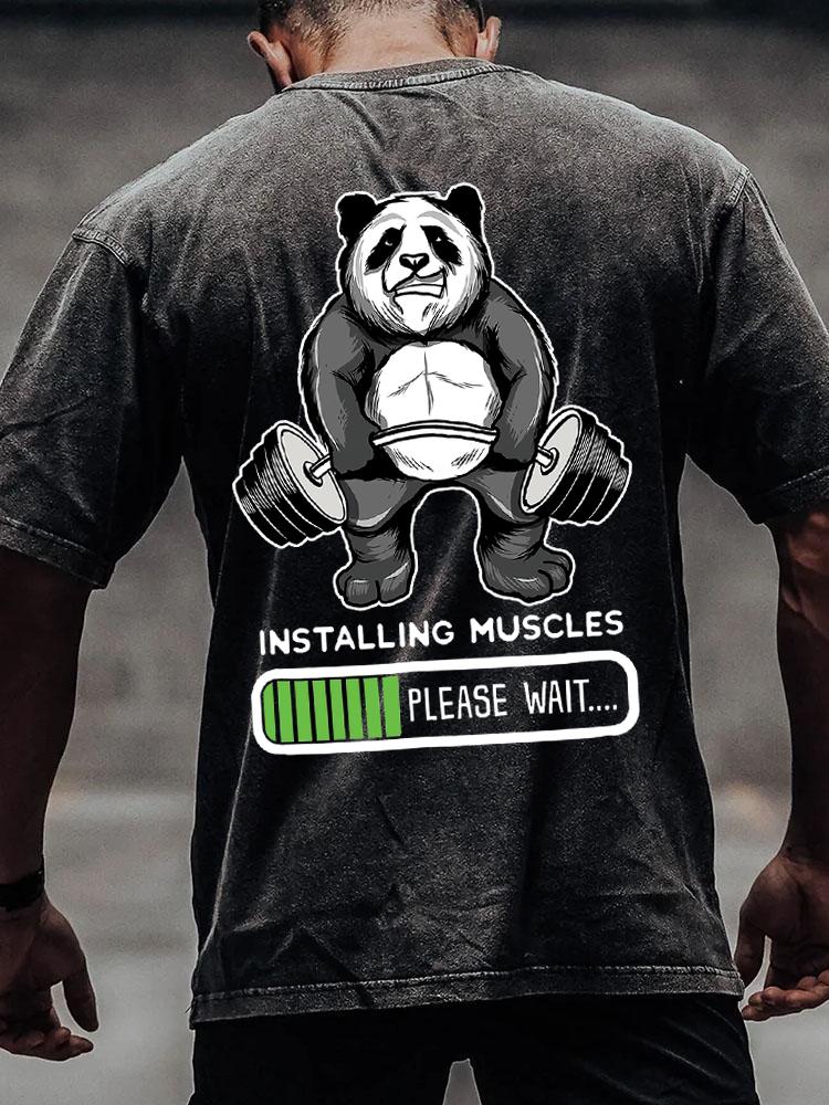 IronPandafit PANDA INSTALLING MUSCLE Washed Gym Shirt For Sale