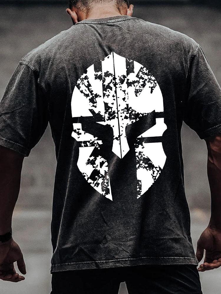 SPARTAN HELMET back printed Washed Gym Shirt