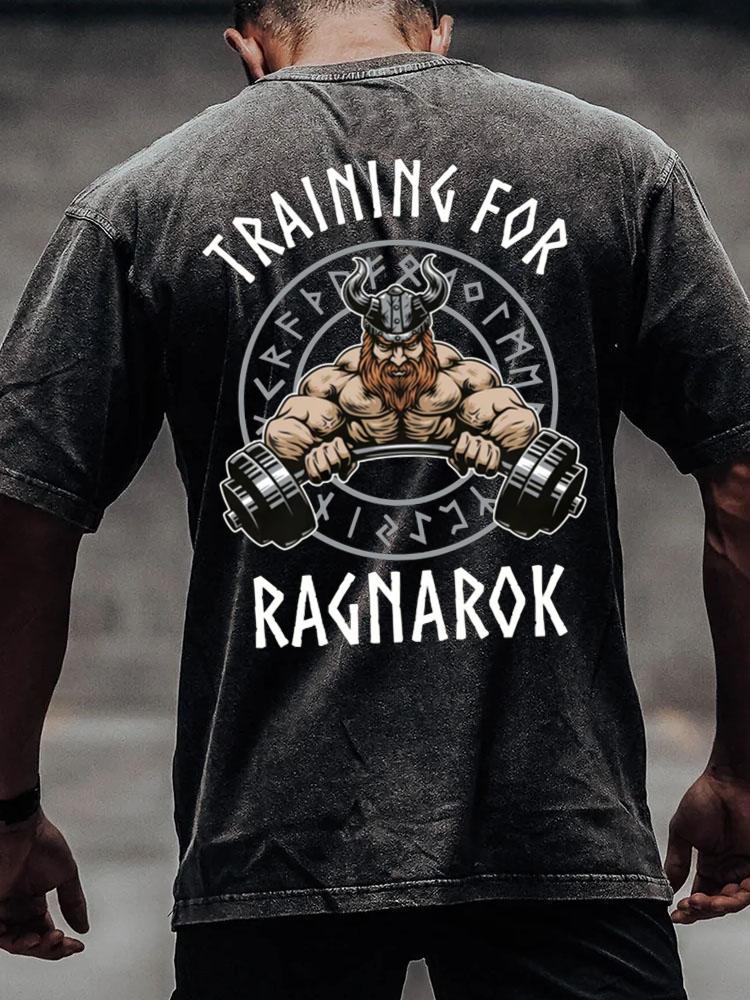 Training for Ragnarok Bodybuilding back printed Washed Gym Shirt