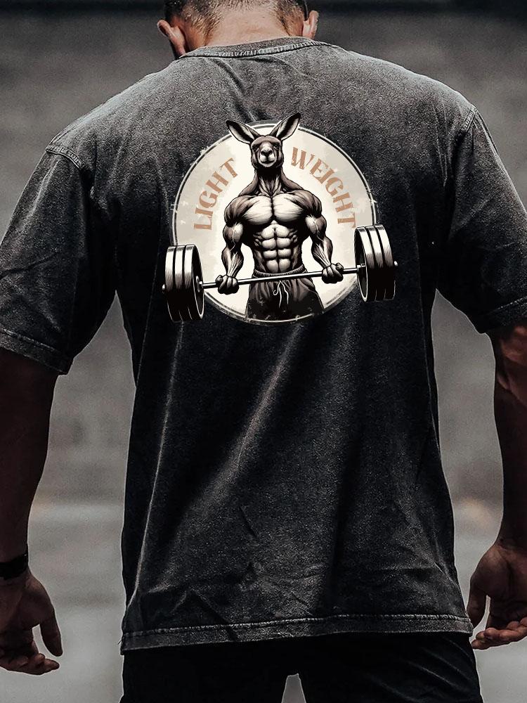 LIGHT WEIGHT WEIGHTLIFTING KANGAROO back printed Washed Gym Shirt