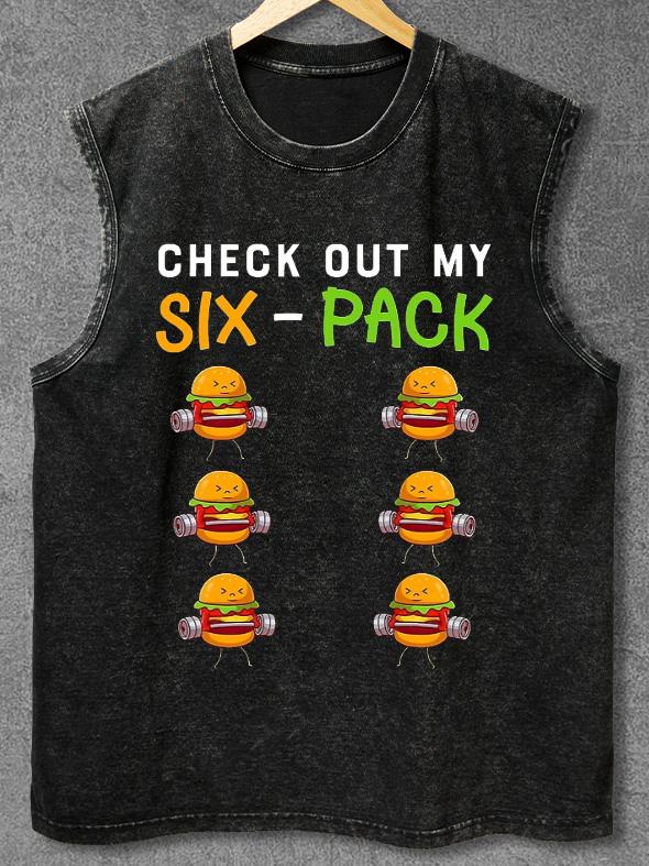 CHECK OUT MY SIX PACK FUNNY BURGER Washed Gym Tank