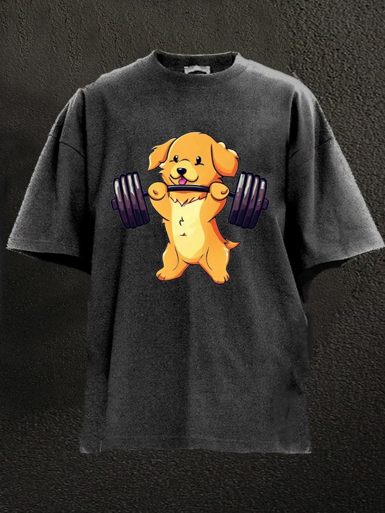 Golden Retriever Gym Weightlifting Washed Gym Shirt