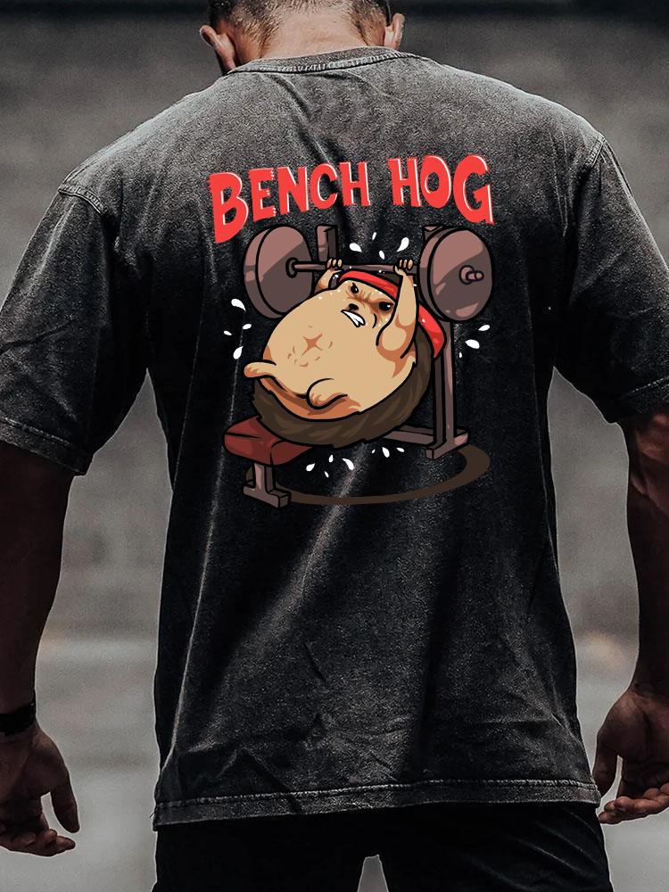 BENCH HOG back printed Washed Gym Shirt