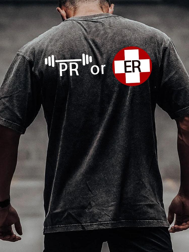 PR OR ER back printed Washed Gym Shirt