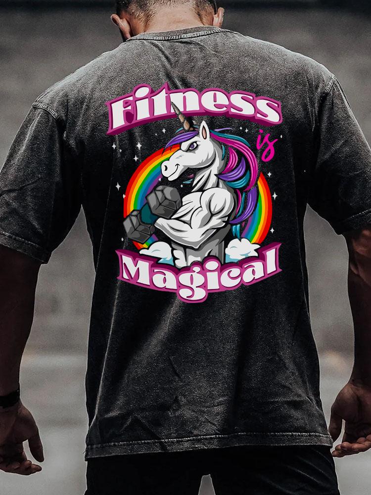 FITNESS MAGICAL back printed Washed Gym Shirt