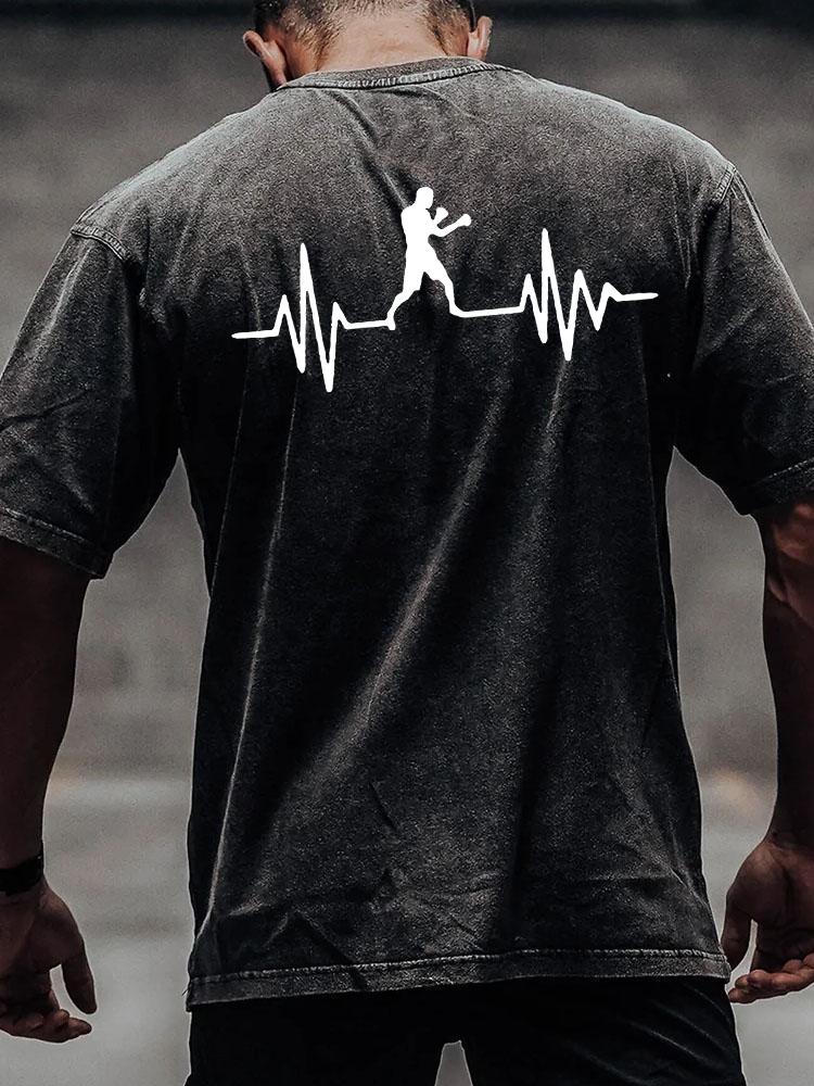 BOXING WITH HEARTBEAT back printed Washed Gym Shirt