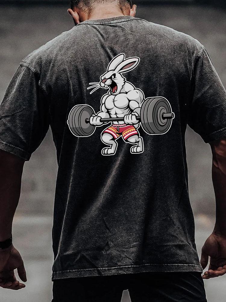 WEIGHTLIFTING RABBIT back printed Washed Gym Shirt