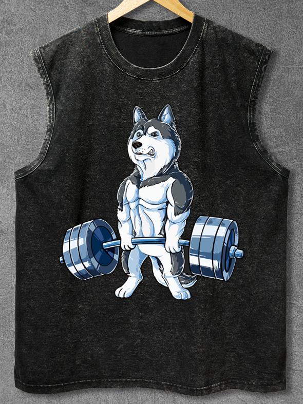 SIBERIAN HUSKY WEIGHTLIFTING Washed Gym Tank