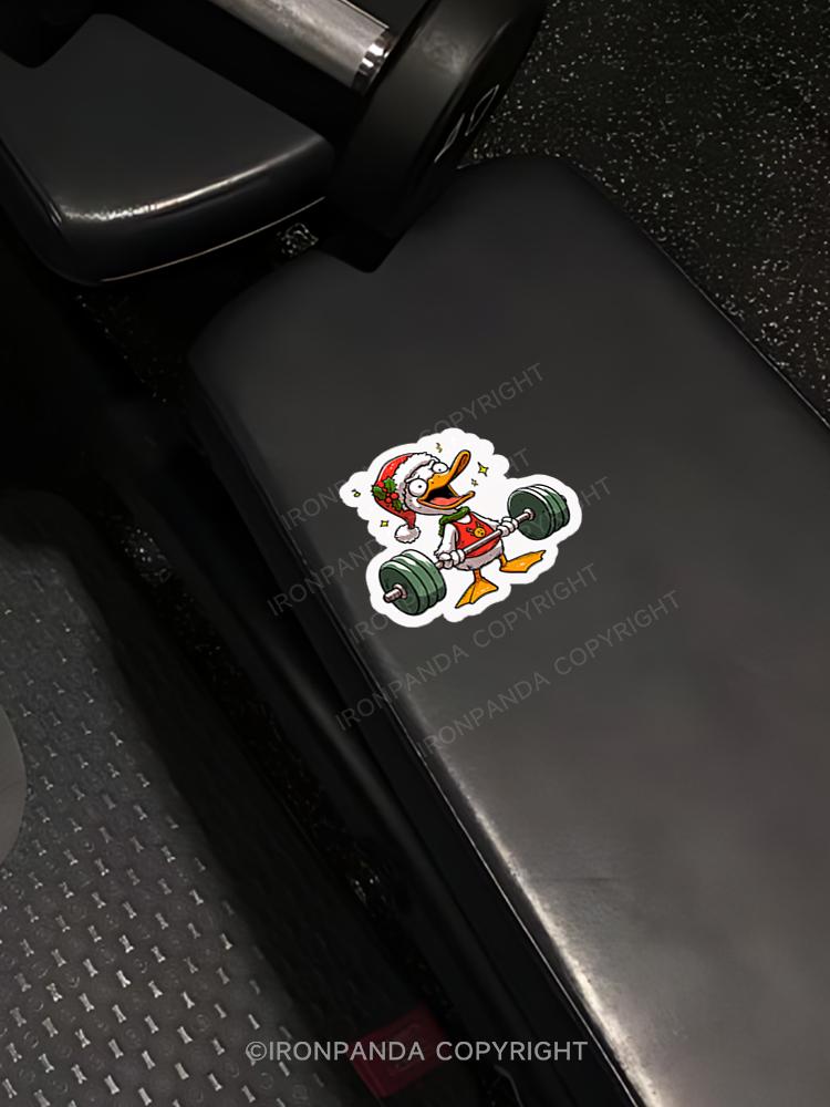 IronPanda Christmas duck weightlifting Sticker