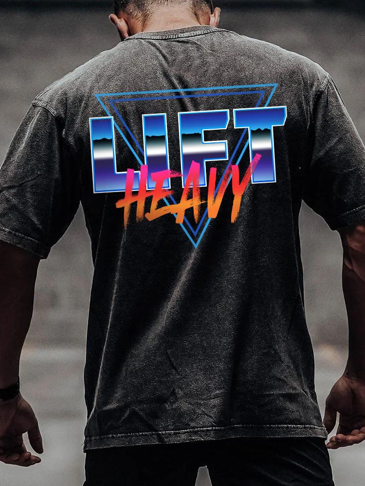 Lift Heavy back printed Washed Gym Shirt