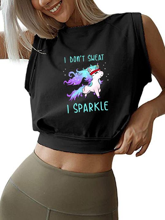 I DON'T SWEAT I SPARKLE Sleeveless Crop Tops