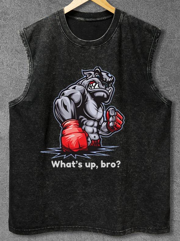 WHAT'S UP BRO? Washed Gym Tank