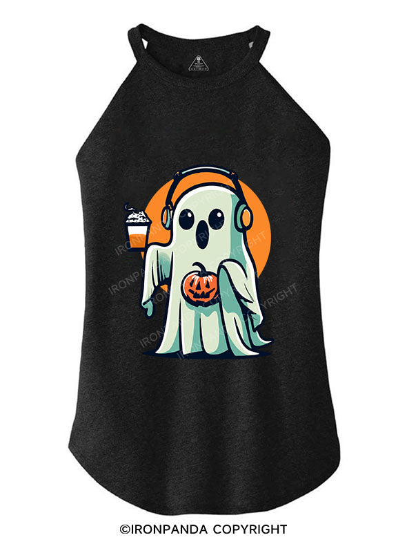 GHOST VIBIN' WITH COFFEE AND TUNES TRI ROCKER COTTON TANK