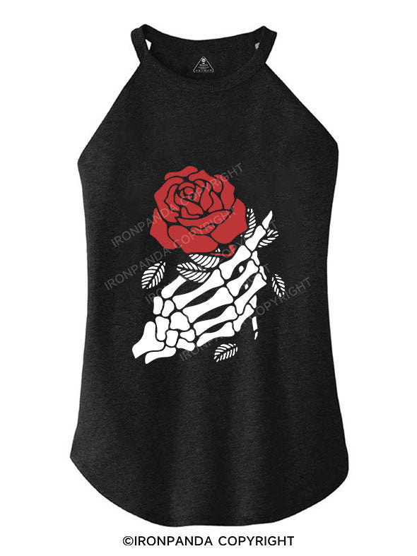 SKELETON WITH ROSE TRI ROCKER COTTON TANK