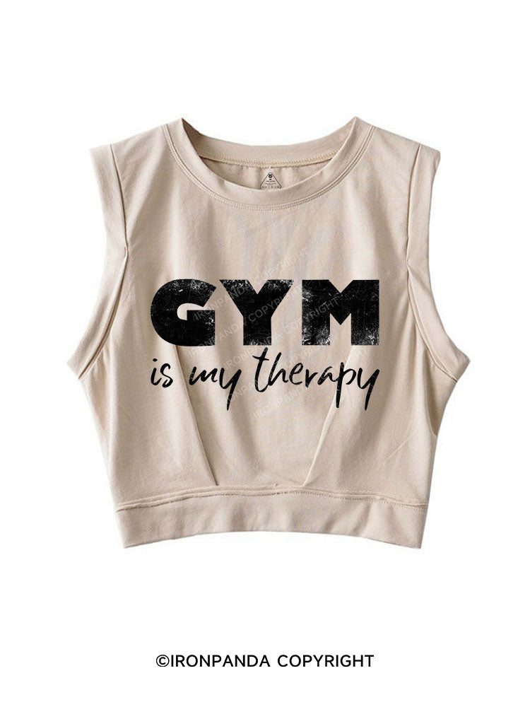 GYM IS MY THERAPY SLEEVELESS CROP TOPS