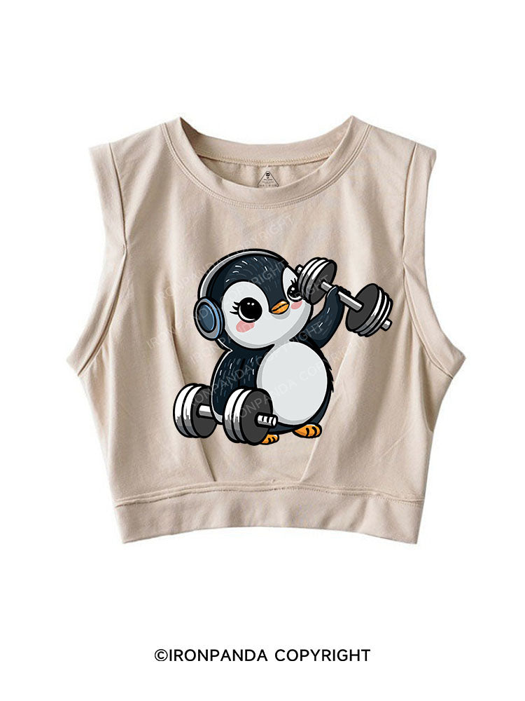 DUMBBELL PENGUIN SLEEVELESS CROP TOPS