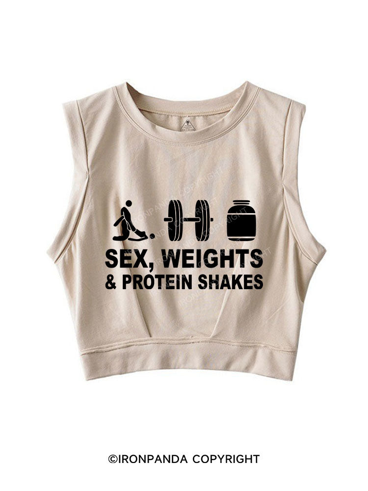 SEX WEIGHTS & PROTEIN SHAKES SLEEVELESS CROP TOPS